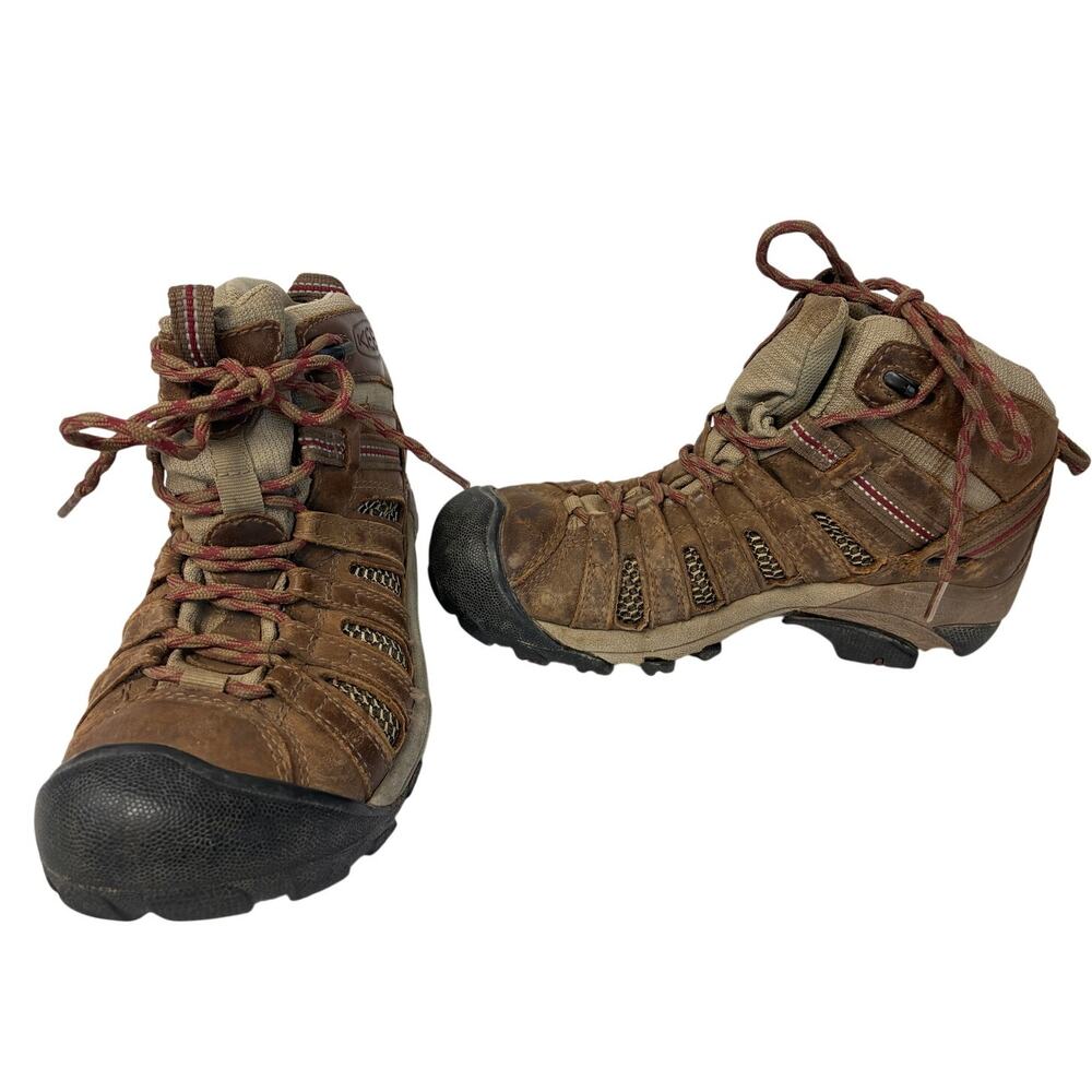 KEEN Targhee II Hiking Boots Womens 6 Brown Red Waterproof Leather Rugged Read